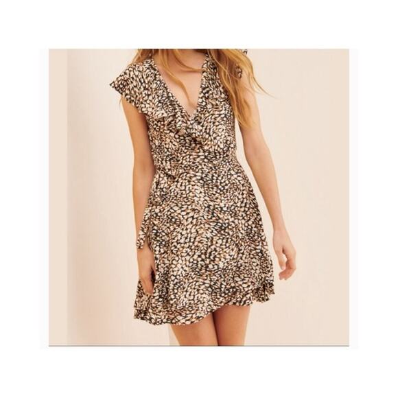NWT Free People French Quarter Wrap Mini Dress XS Animal Print $128 - Picture 2 of 9